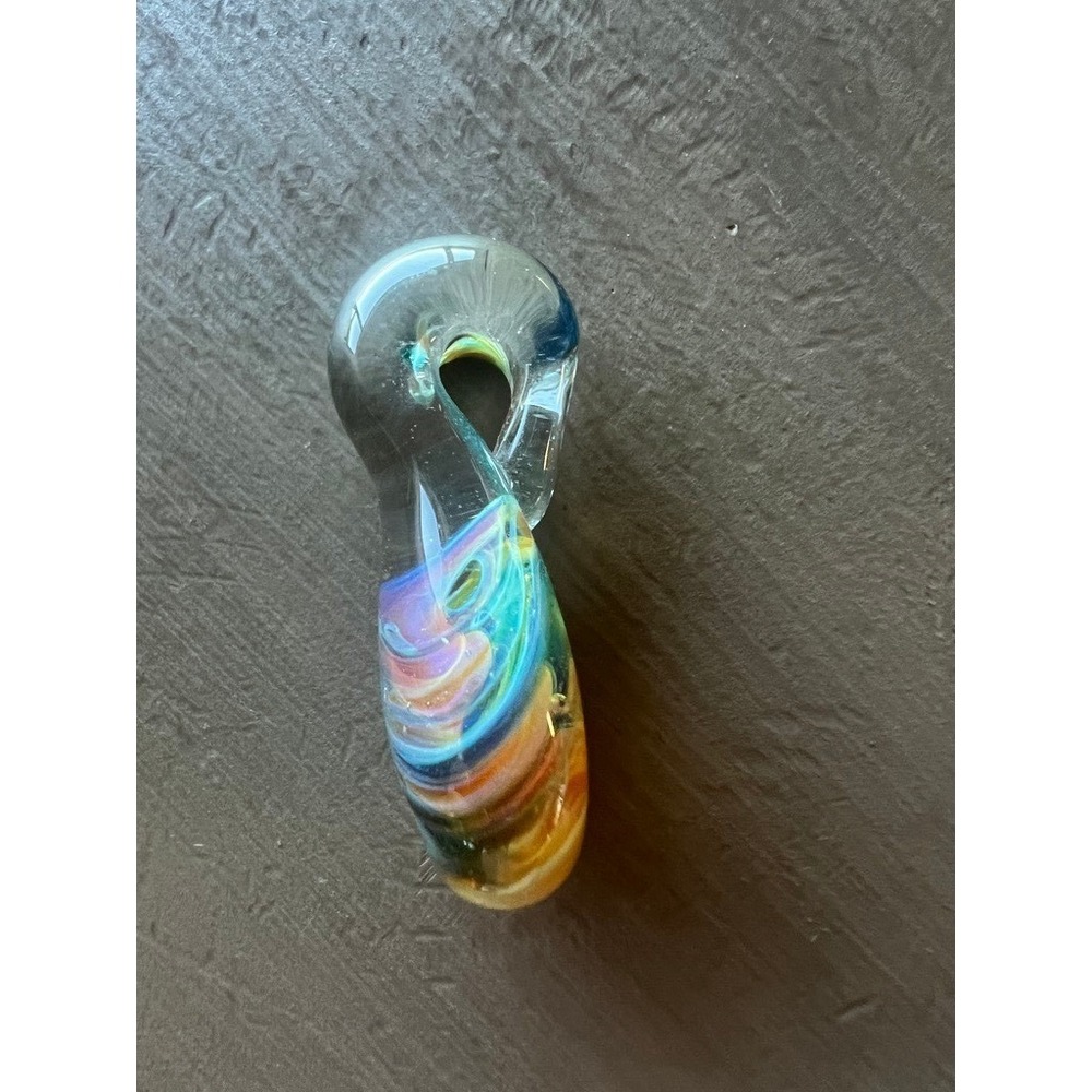 Art Glass Pendant 1.5" Multicolor Rainbow Swirl Teardrop Necklace Lampwork Boho